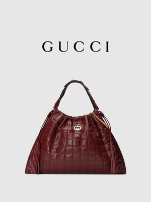 Tas Bermerek Preloved 6Inch Crimson Leather Trim Tas Tangan Diana Gucci