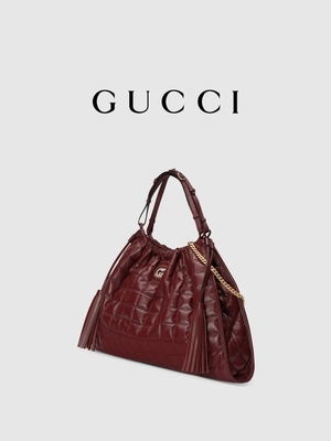 Tas Bermerek Preloved 6Inch Crimson Leather Trim Tas Tangan Diana Gucci