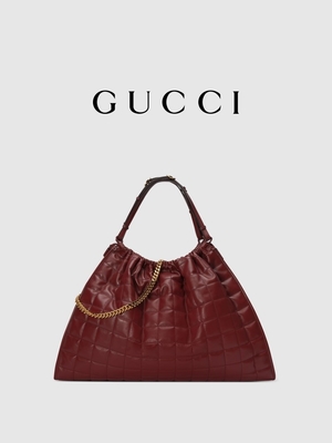 Tas Bermerek Preloved 6Inch Crimson Leather Trim Tas Tangan Diana Gucci